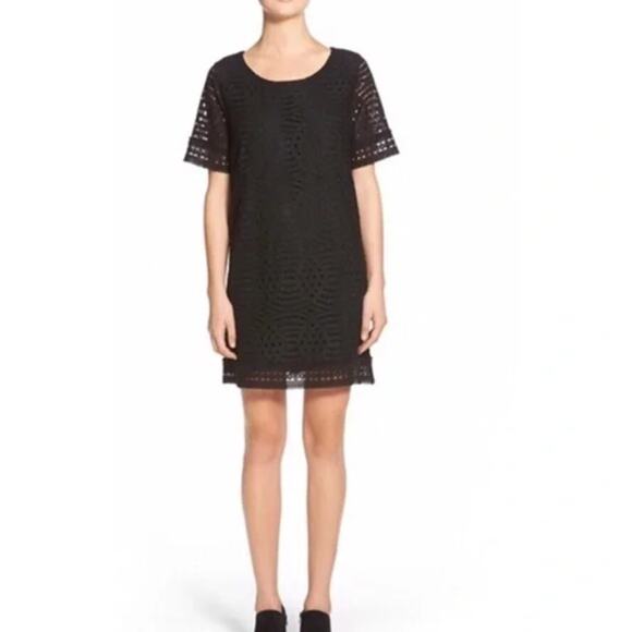 Anthropologie Everleigh Mini Dress Black Lace Women's Small Eyelet Shift - Picture 1 of 7